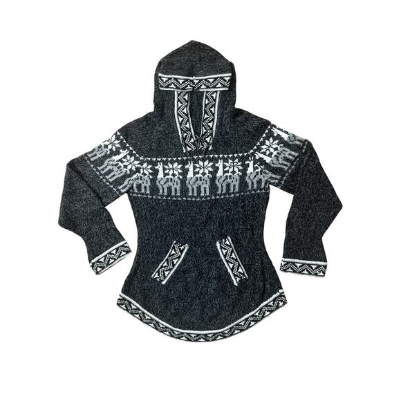 Alpaca Shakira Long Sleeve Pockets Gray Hooded Size Small Artisian Peruvian - Picture 1 of 6